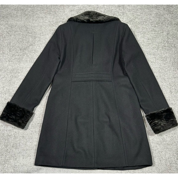 Vtg Kenneth Cole Coat Womens 10 Black Wool Blend Y2K 90s Faux Fur Penny Lane - Picture 2 of 12